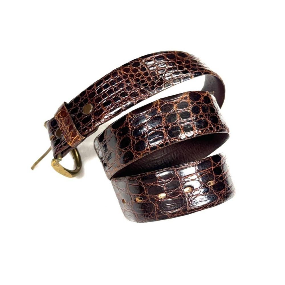 VTG Bechelli Dress Belt S 38-32 Brown Genuine Alligator Leather Luxury Classic